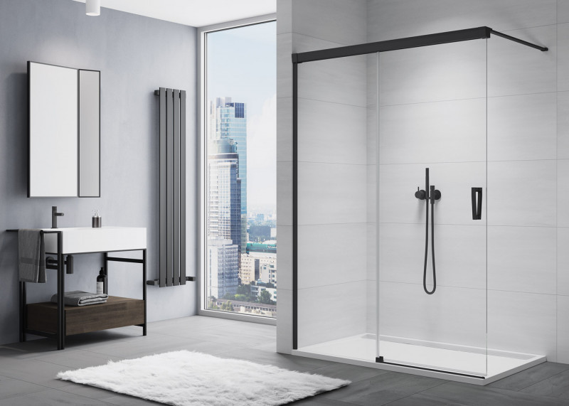 Sanswiss Cadura Black Line CAW2 drzwi suwane Walk-In 150 cm lewe czarny mat przeźroczyste Aquaperle CAW2G1500607