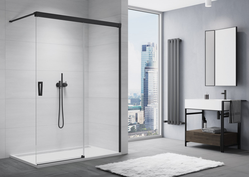 Sanswiss Cadura Black Line CAW2 drzwi suwane Walk-In 150 cm prawe czarny mat przeźroczyste Aquaperle CAW2D1500607