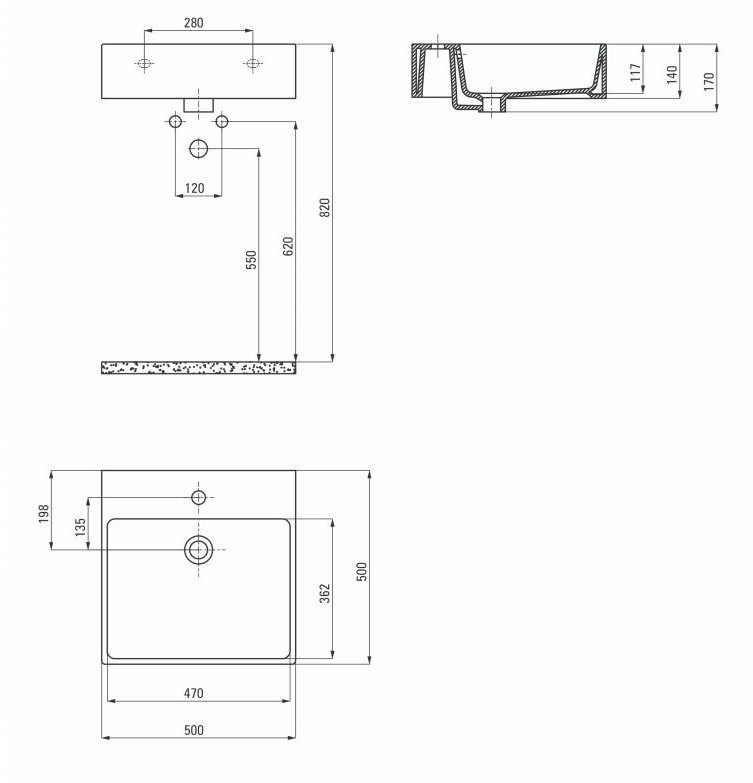 Kaldewei Cono umywalka nablatowa z otworem, bez przelewu 50x50 cm wys. rantu 40 mm 3077 908406013001