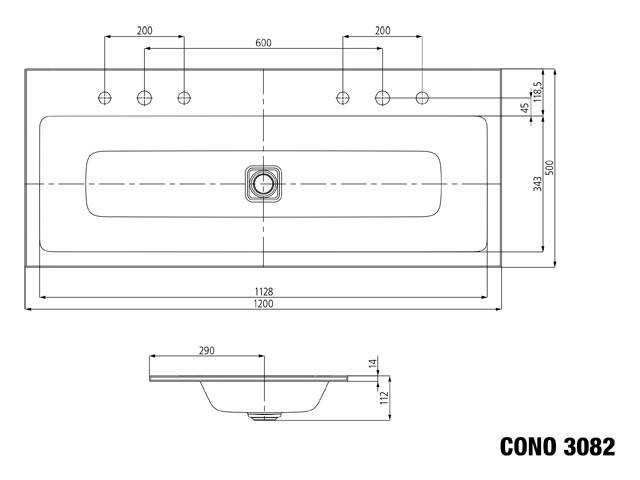 Kaldewei Cono umywalka wpuszczana w blat bez otwotu i bez przelewu 120x50 cm 3082 901806003001