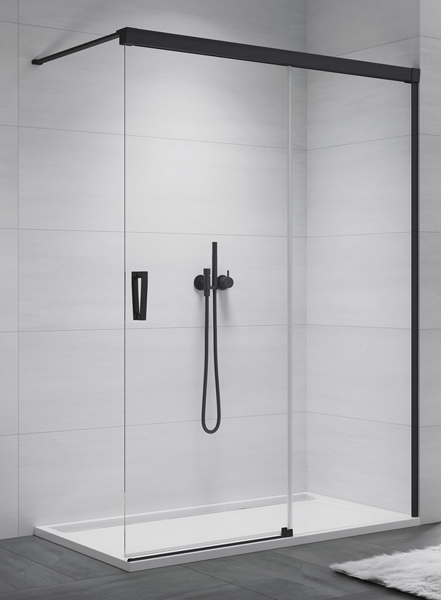 Sanswiss Cadura Black Line CAW2 drzwi suwane Walk-In 150 cm prawe czarny mat przeźroczyste Aquaperle CAW2D1500607