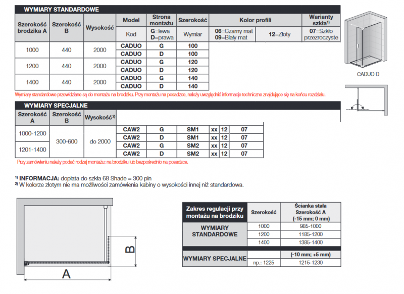 Sanswiss Cadura Gold Line CADUO kabina typu Walk-In z ruchomym skrzydłem 100 cm prawa złoty przeźroczyste Aquaperle CADUOD1001207