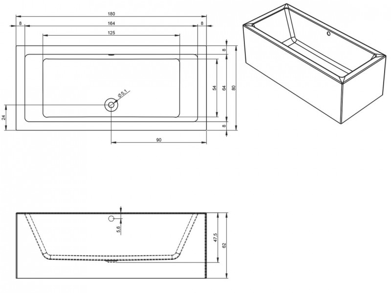 Riho Lugo Plug&Play wanna prostokątna prawa 180x80 ze zintegrowaną obudową biały BD63005