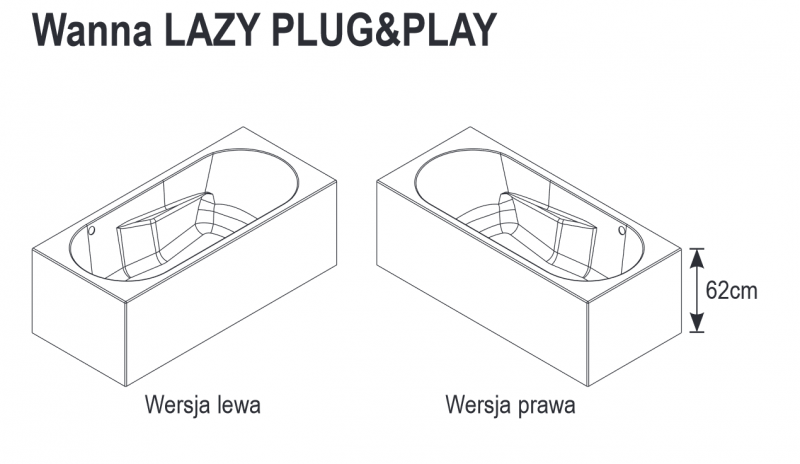 Riho Lazy Plug&Play wanna prostokątna lewa 170x75 ze zintegrowaną obudową biały BD80005