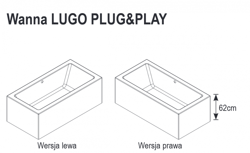 Riho Lugo Plug&Play wanna prostokątna lewa 180x90 ze zintegrowaną obudową biały BD66005