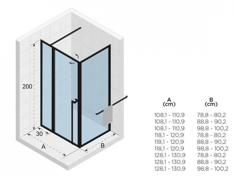 Riho Lucid GD203 kabina prostokątna 110x90 L/P drzwi wahadłowe 110 + ścianka 90 czarny przeźroczyste GD211B090