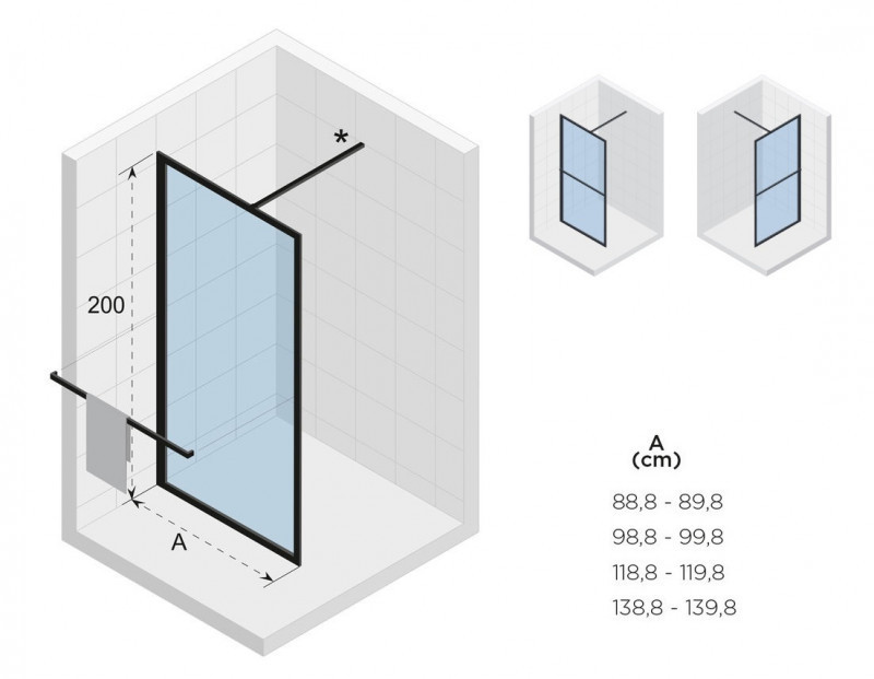 Riho Lucid GD400 kabina typu Walk-In 120 cm L/P profil czarny przeźroczyste GDB412B000