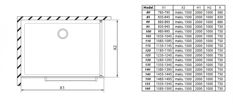 Radaway Modo New II kabina typu Walk-In 160 cm z wieszakiem chrom przeźroczyste Easy Clean 389164-01-01W