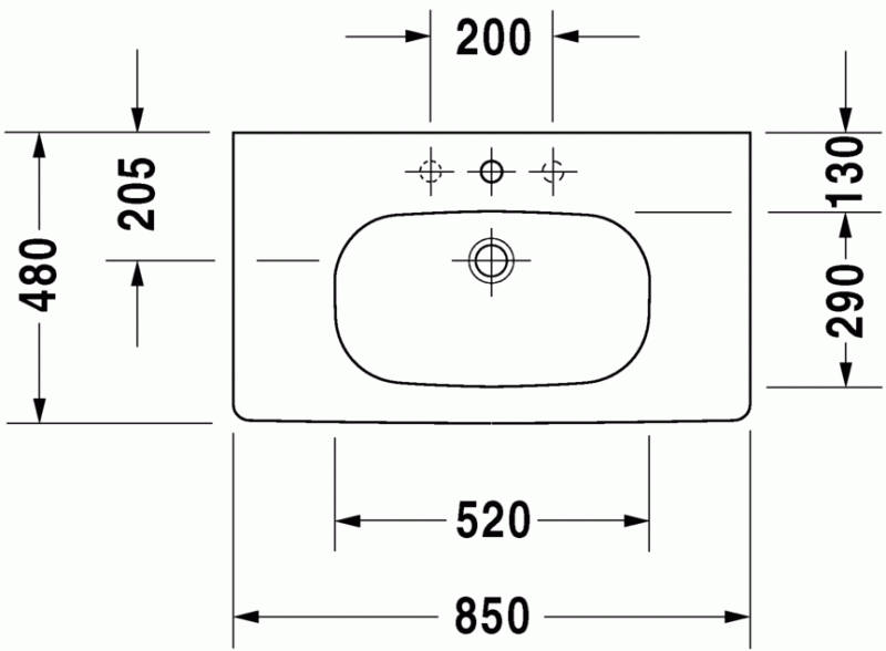 Durvit D-Code med umywalka z półką, z otworem na baterię, bez przelewu 85 cm 03528500702