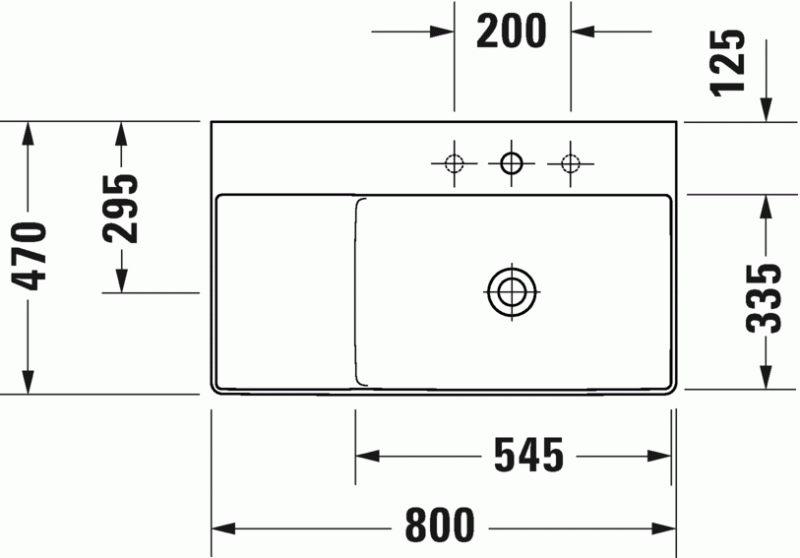 Duravit DuraSquare umywalka meblowa bez przelewu bez otworu na baterię komora z prawej strony 80 cm biała 2349800070