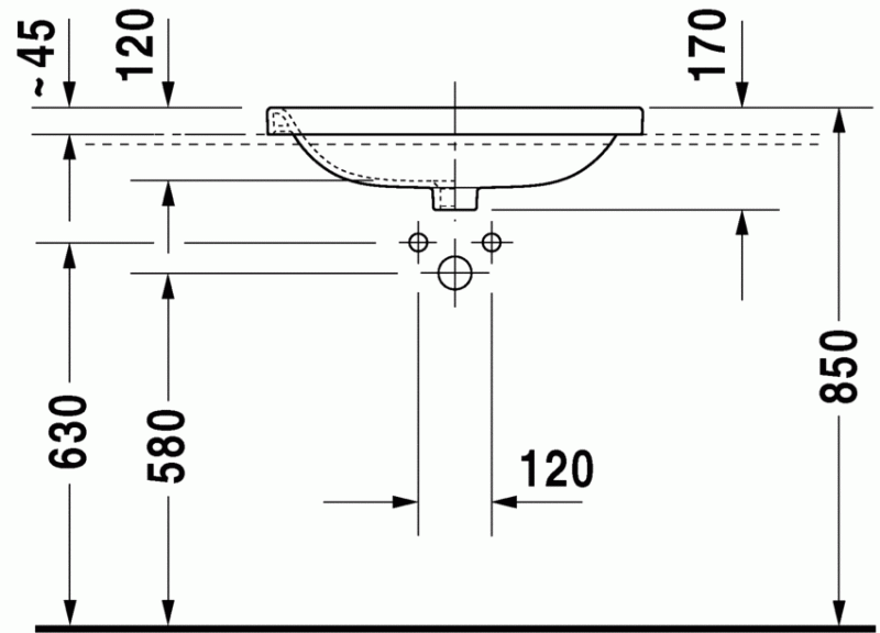 Duravit DuraStyle umywalka na blat z przelewem, z otworem na baterię 61 cm biały alpin 0374620000