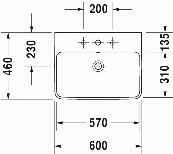 Duravit Me by Starck umywalka wisząca z przelewem, z  jednym otworem 60 cm 60x46 biały satynowy mat 2335603200