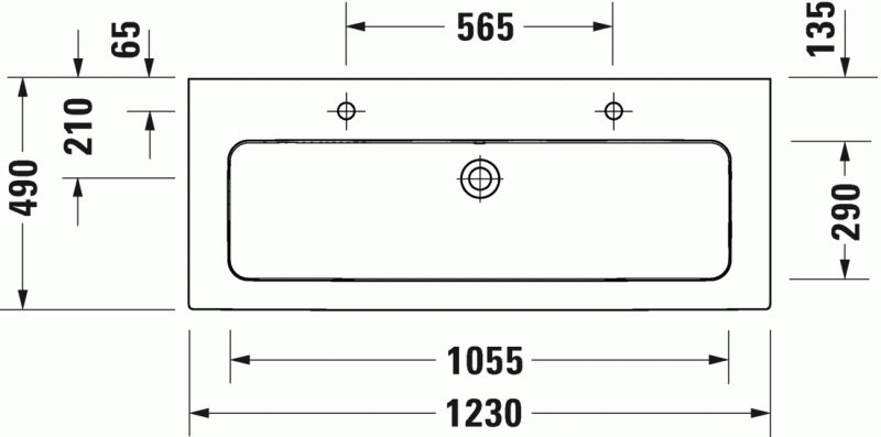 Duravit Me by Starck umywalka meblowa z przelewem z dwoma otworami pod baterię 123 cm 123x49 biały alpin 2361120024