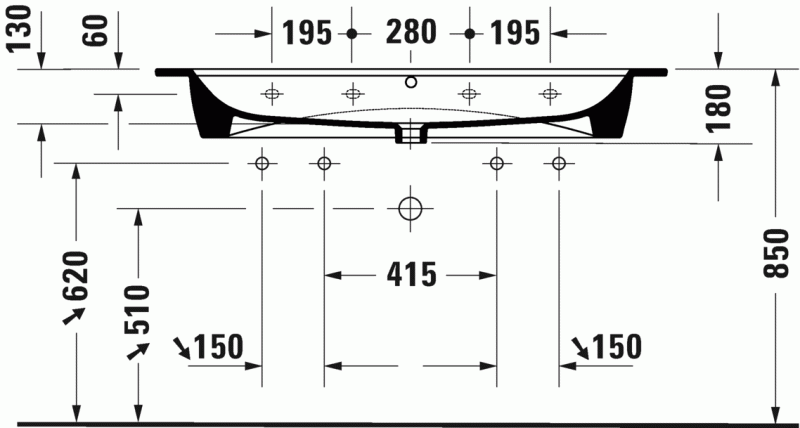 Duravit Me by Starck umywalka meblowa z przelewem z dwoma otworami pod baterię 123 cm 123x49 biały alpin 2361120024