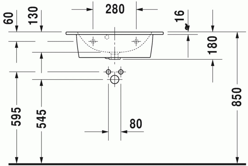 Duravit Me by Starck Compact umywalka meblowa z przelewem, bez otworu 63 cm 63x40 biały satynowy mat 2342633260