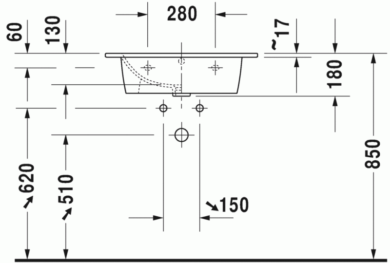 Duravit Me by Starck umywalka meblowa z przelewem, bez otworu pod baterię 63 cm 63x49 biały satynowy mat 2336633260