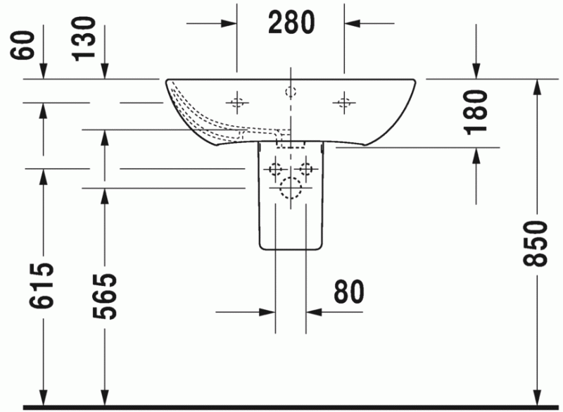 Duravit Me by Starck umywalka wisząca z przelewem, z jednym otworem 65 cm 65x49 biały satynowy mat 2335653200