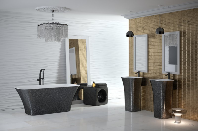 Besco Glam Assos S-Line wanna wolnostojąca 160x70 lany marmur Mineral DuraBe IllumeCoat metaliczny grafitowy