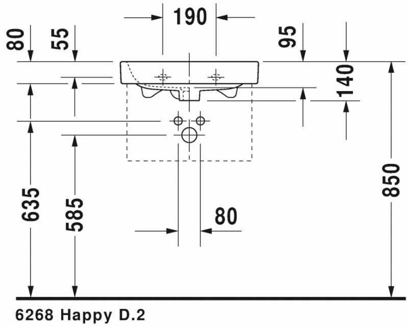 Duravit Happy D.2 umywalka meblowa mała z przelewem, z otworem na baterię 50x36 cm biały alpin 0710500000