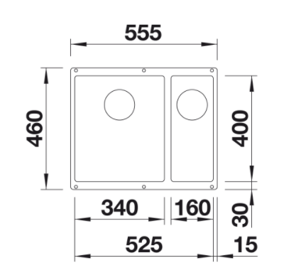 Blanco Subline 340/160-U Silgranit PuraDur II zlewozmywak podwieszany 1,5 komory prawa granitowy InFino czarny 525986