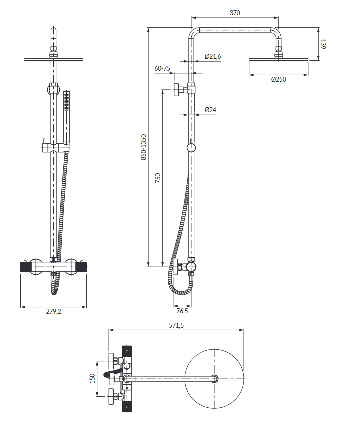 Omnires Contour termostatyczny system prysznicowy z deszczownicą chrom połysk CT8044CR