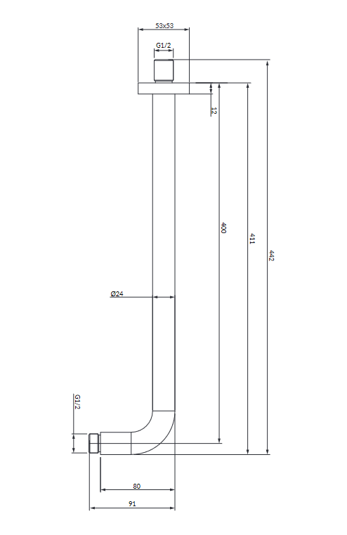 Omnires ramię ścienne 40 cm do głowicy natryskowej chrom połysk RA01C/KCR