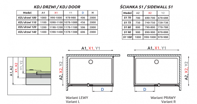 Radaway Espera KDJ kabina 100x100 drzwi przesuwne lewe 100 i scianka 100 chrom przeźroczyste Easy Clean