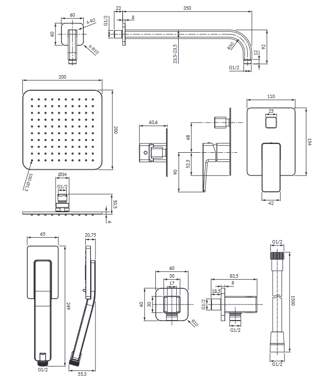 Omnires Parma kompletny system prysznicowy podtynkowy grafit SYSPM10GR