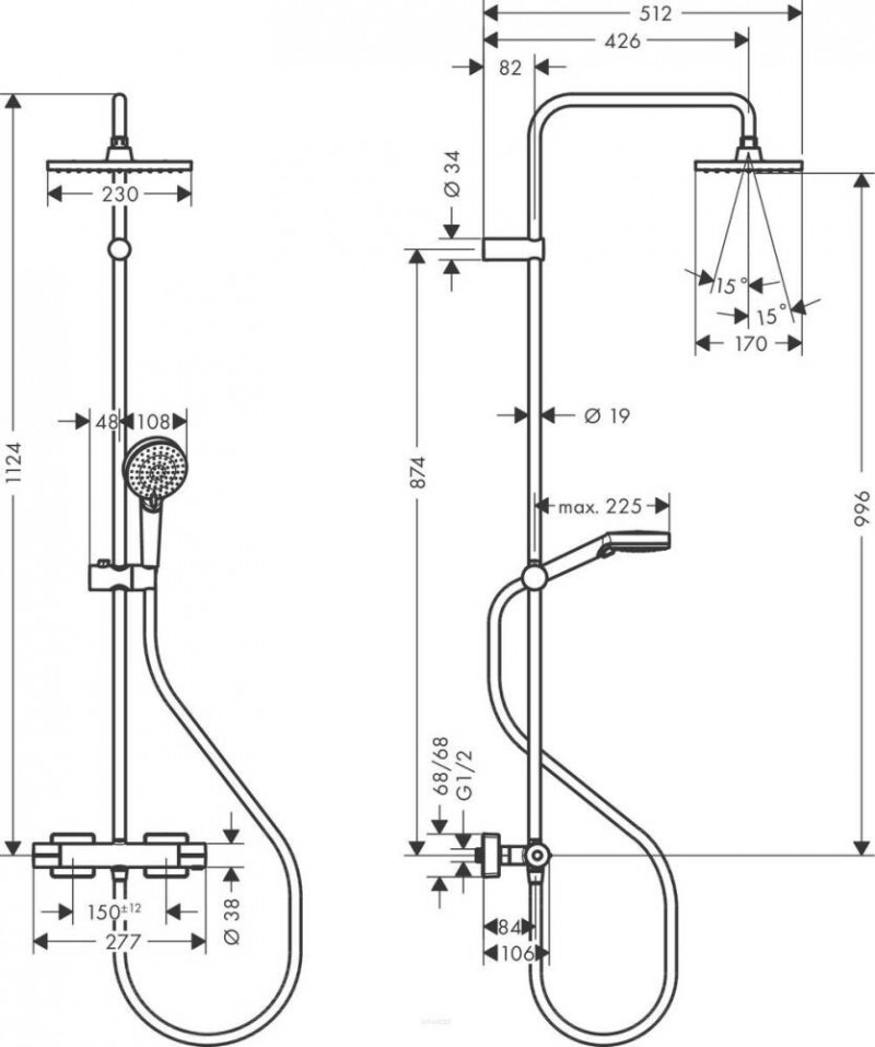 Hansgrohe Vernis Shape 230 komplet prysznicowy z termostatem i deszczownicą czarny 26286670