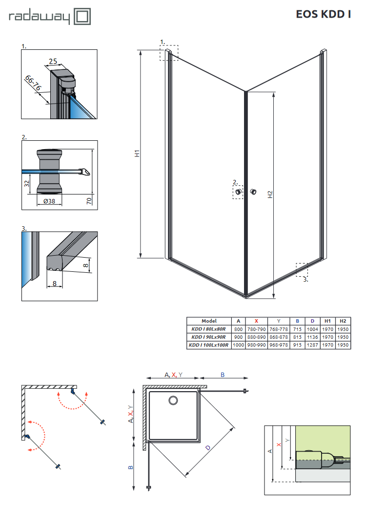 Radaway Eos KDD I kabina kwadratowa 100x100 drzwi wahadłowe chrom przeźroczyste Easy Clean 137223-01-01