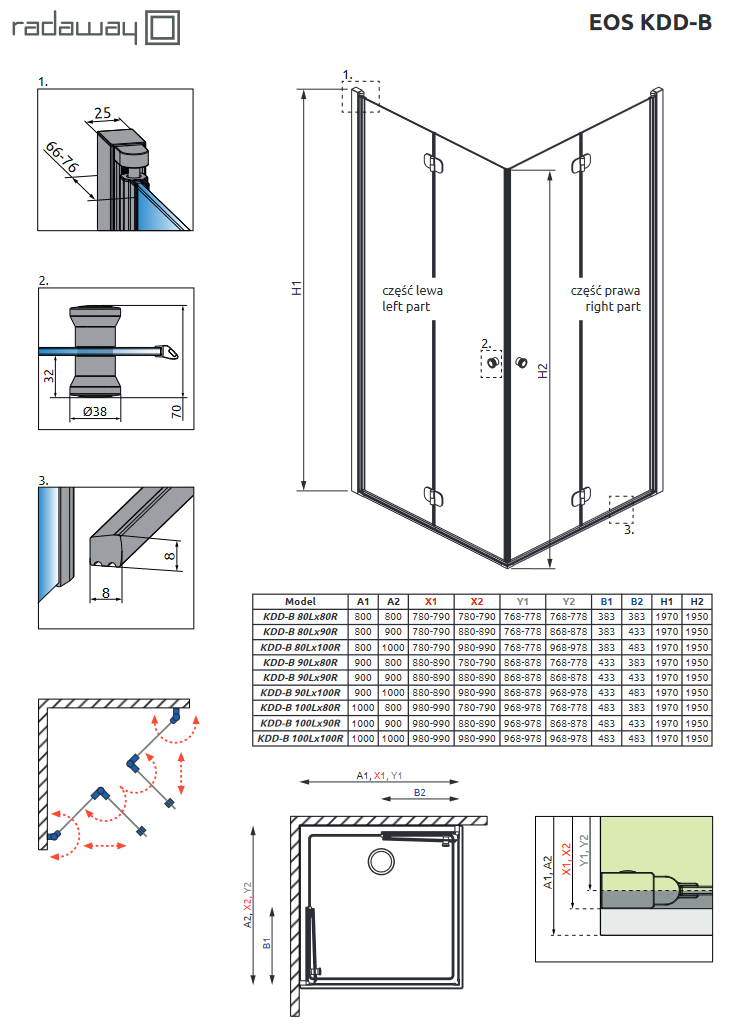 Radaway Eos KDD-B I kabina kwadratowa 80x80 drzwi składane chrom przeźroczyste Easy Clean 137313-01-01