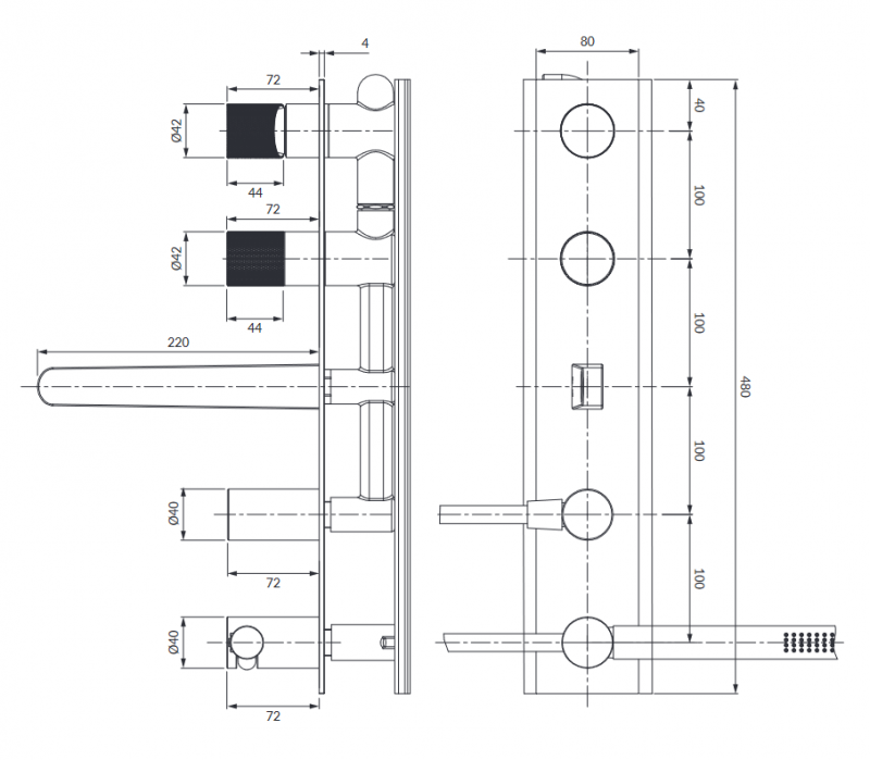 Omnires Contour bateria wannowa podtynkowa 5-otworowa antracyt szczotkowany CT8037/1AT