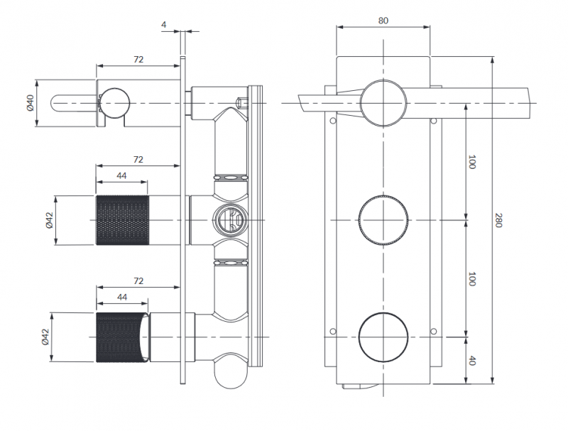 Omnires Contour bateria wannowo-prysznicowa podtynkowa z zestawem prysznicowym antracyt szczotkowany CT8035/1AT