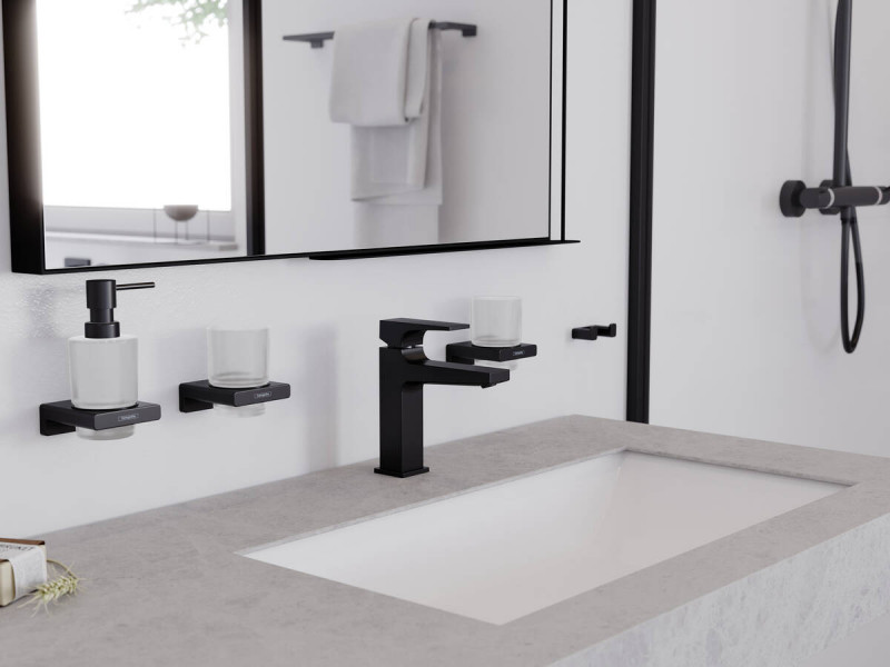 Hansgrohe AddStoris dozownik do mydła w płynie wiszący szkło matowe/czarny matowy 41745670