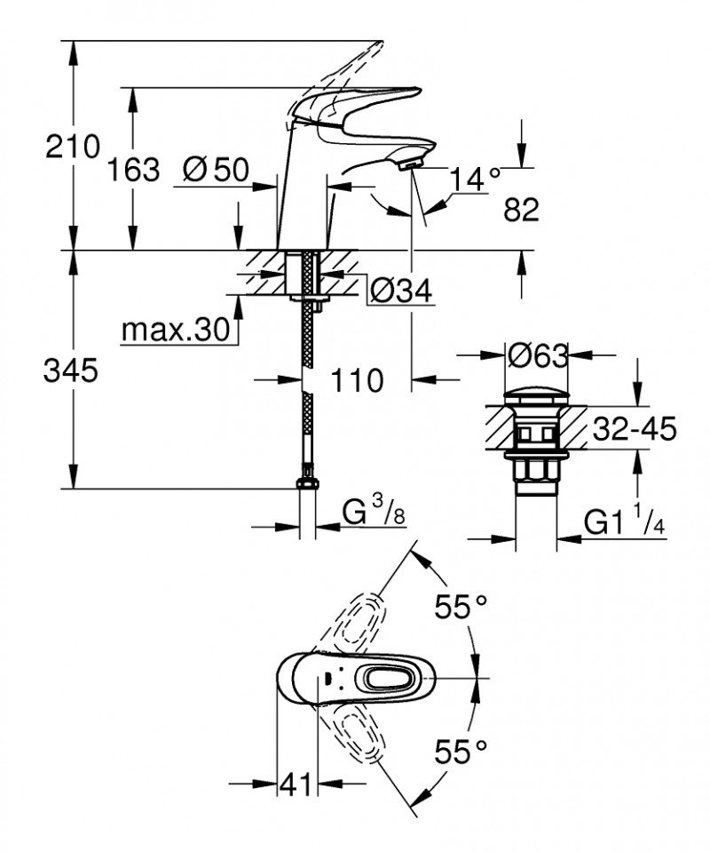 Grohe Eurostyle bateria umywalkowa z korkiem klik-klak chrom 23929003