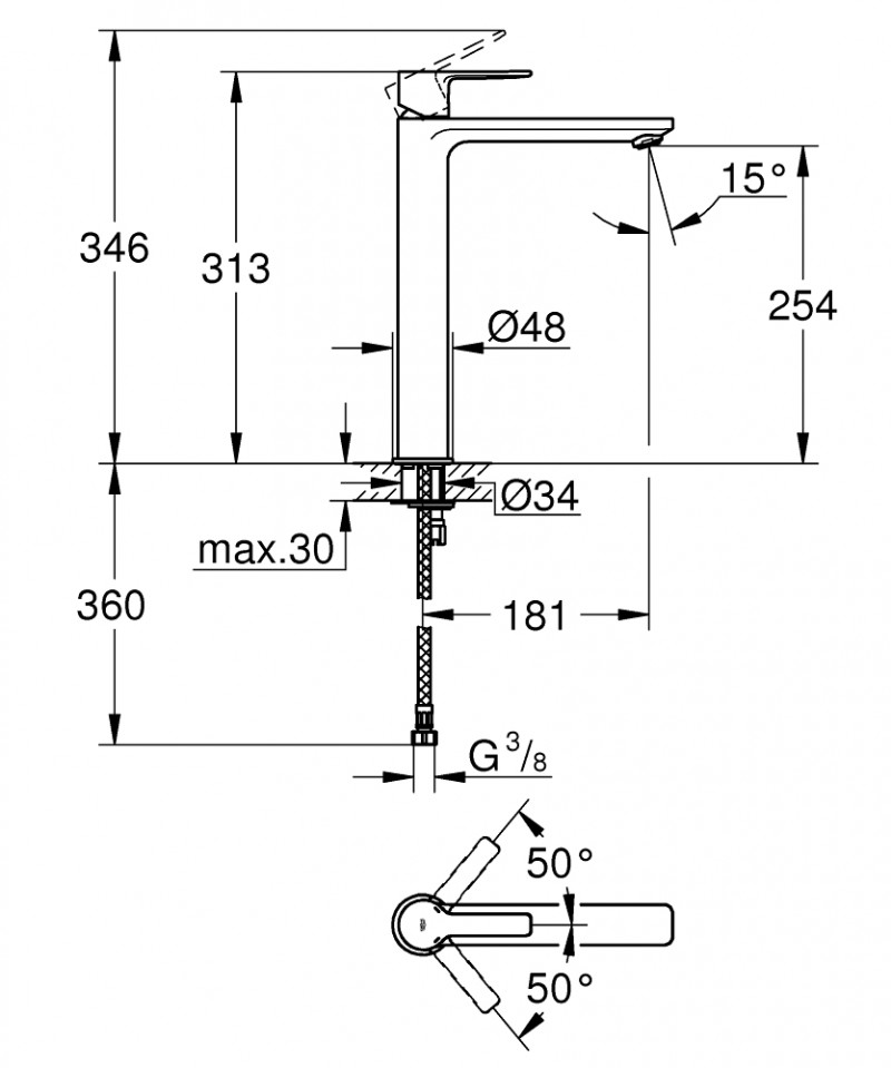 Grohe Lineare bateria umywalkowa wysoka bez korka grafit szczotkowany Brushed Hard Graphite 23405AL1