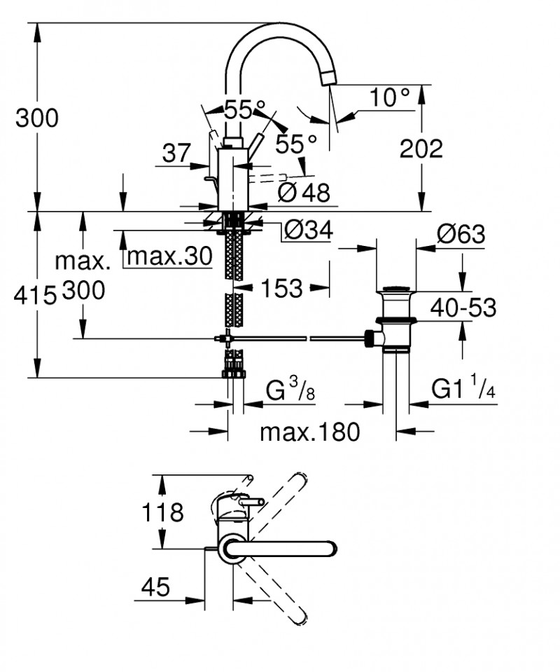 Grohe Concetto bateria umywalkowa wysoka L chrom 32629002