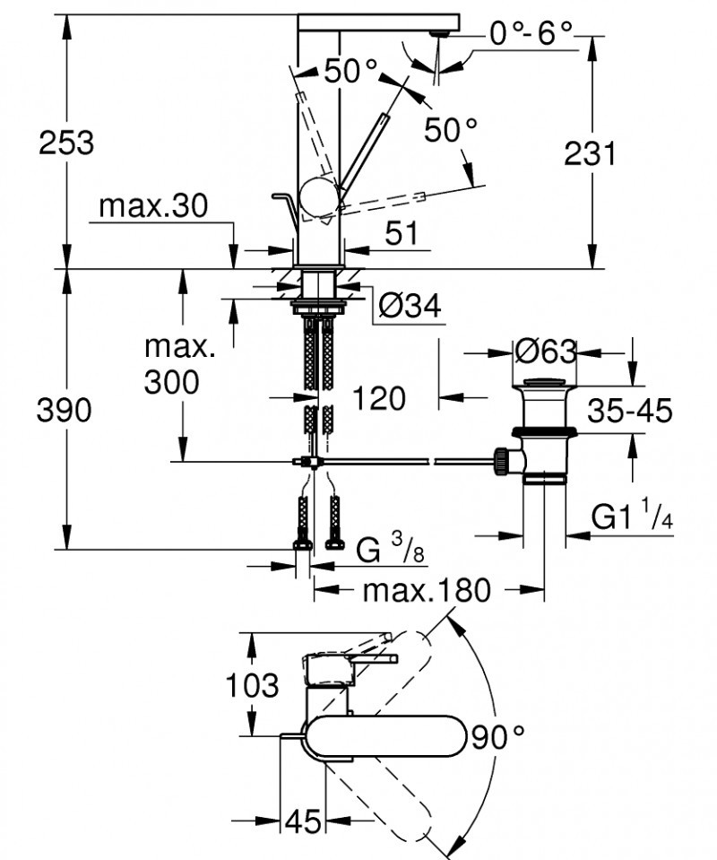 Grohe Plus bateria umywalkowa wysoka z korkiem automatycznym grafit szczotkowany Brushed Hard Graphite 23851AL3