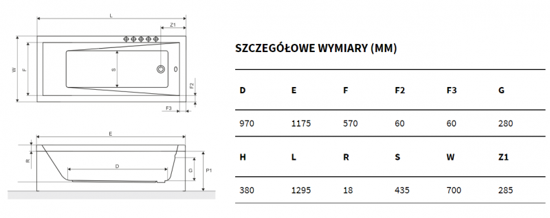 Excellent Wave Slim wanna prostokątna 130x70 biała WAEX.WAV13WHS