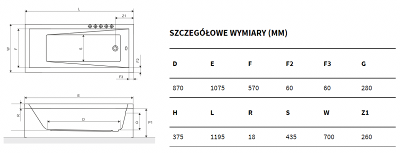 Excellent Wave Slim wanna prostokątna 120x70 biała WAEX.WAV12WHS