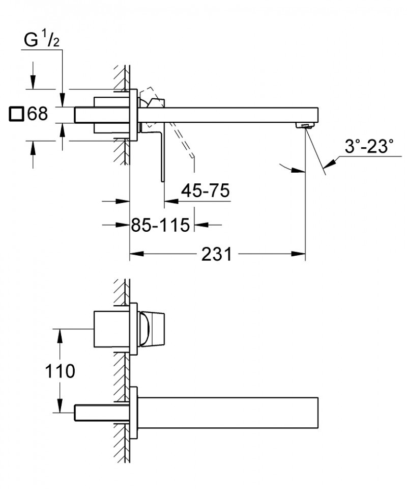 Grohe Eurocube bateria umywalkowa podtynkowa dwuotworowa 231mm grafit szczotkowany Brushed Hard Graphite 23447AL0