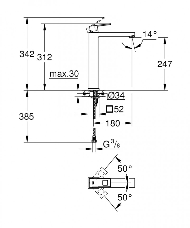 Grohe Eurocube bateria umywalkowa wysoka bez korka grafit szczotkowany Brushed Hard Graphite 23406AL0