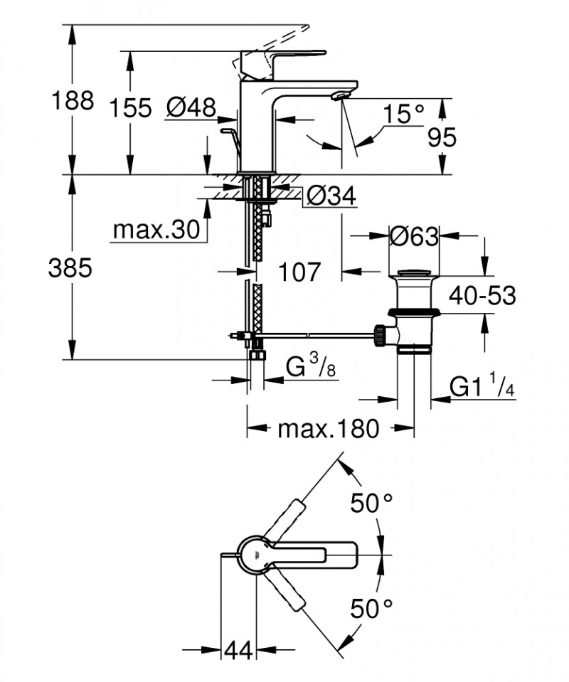 Grohe Lineare bateria umywalkowa XS z korkiem automatycznym chrom połysk 32109001