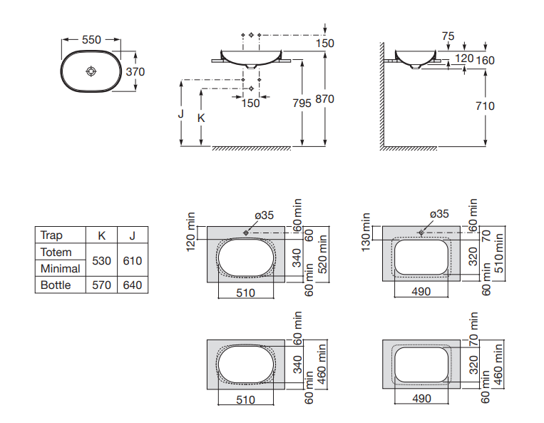 Roca Inspira Round umywalka wpuszczana w blat 55x37 cafe A327527660