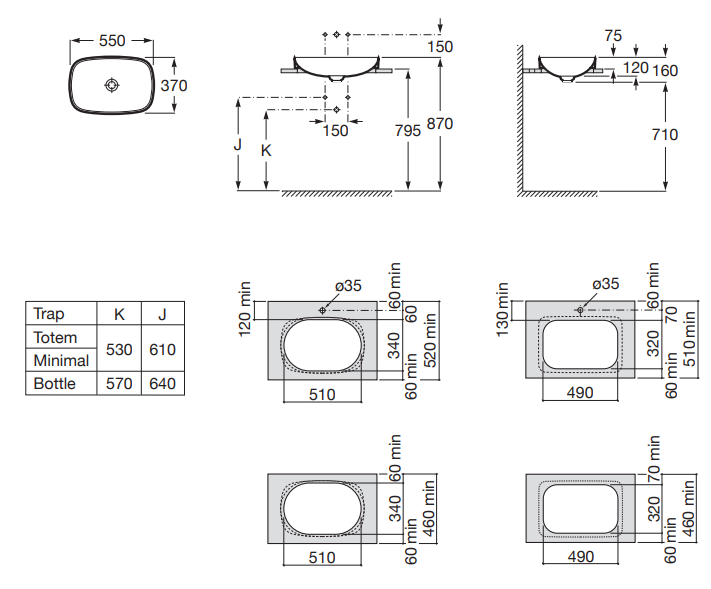 Roca Inspira Soft umywalka wpuszczana w blat 55x37 beżowy A327504650