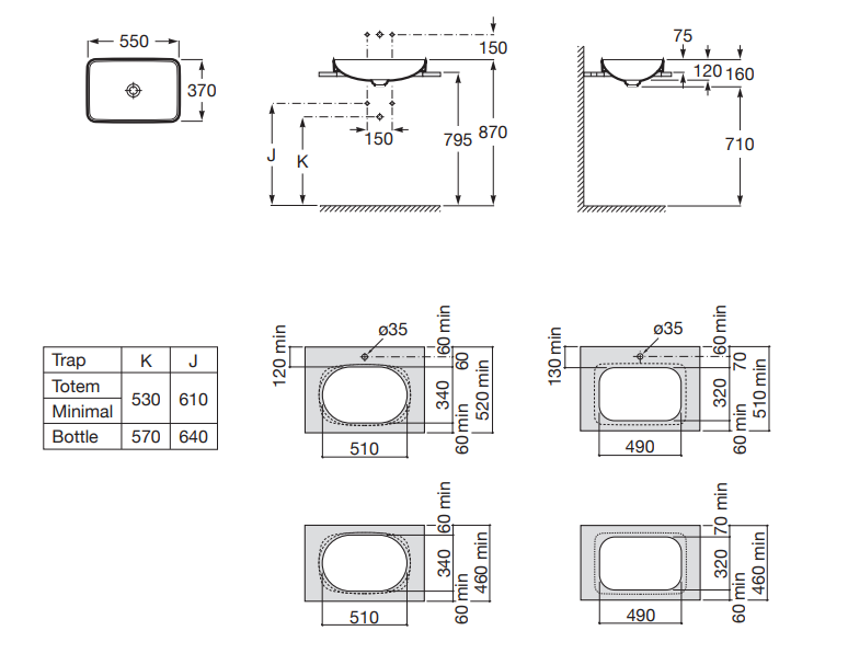 Roca Inspira Square umywalka wpuszczana w blat 55x37 beżowy A327534650