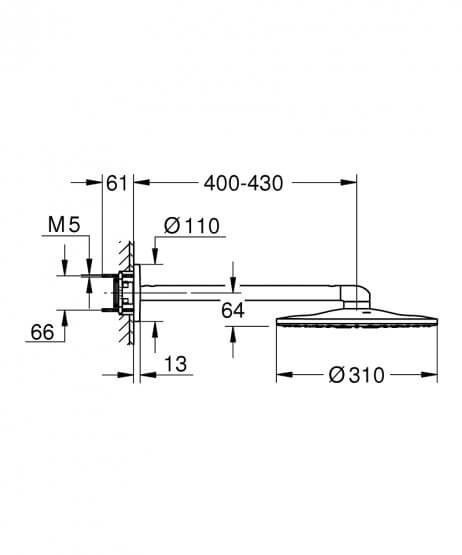 Grohe Rainshower 310 SmartActive deszczownica głowica prysznicowa 31x31 z ramieniem ściennym grafit polerowany hard graphite 26475A00