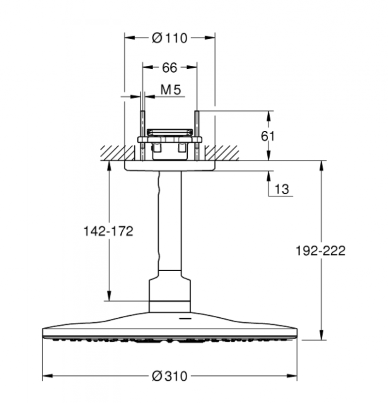 Grohe Rainshower 310 SmartActive deszczownica głowica prysznicowa 31x31 z ramieniem sufitowym złoto polerowane warm sunset 26477DA0