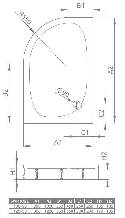 Radaway Patmos E brodzik półokrągły asymetryczny 120x90 prawy 4P91217-03P - OUTLET !!!