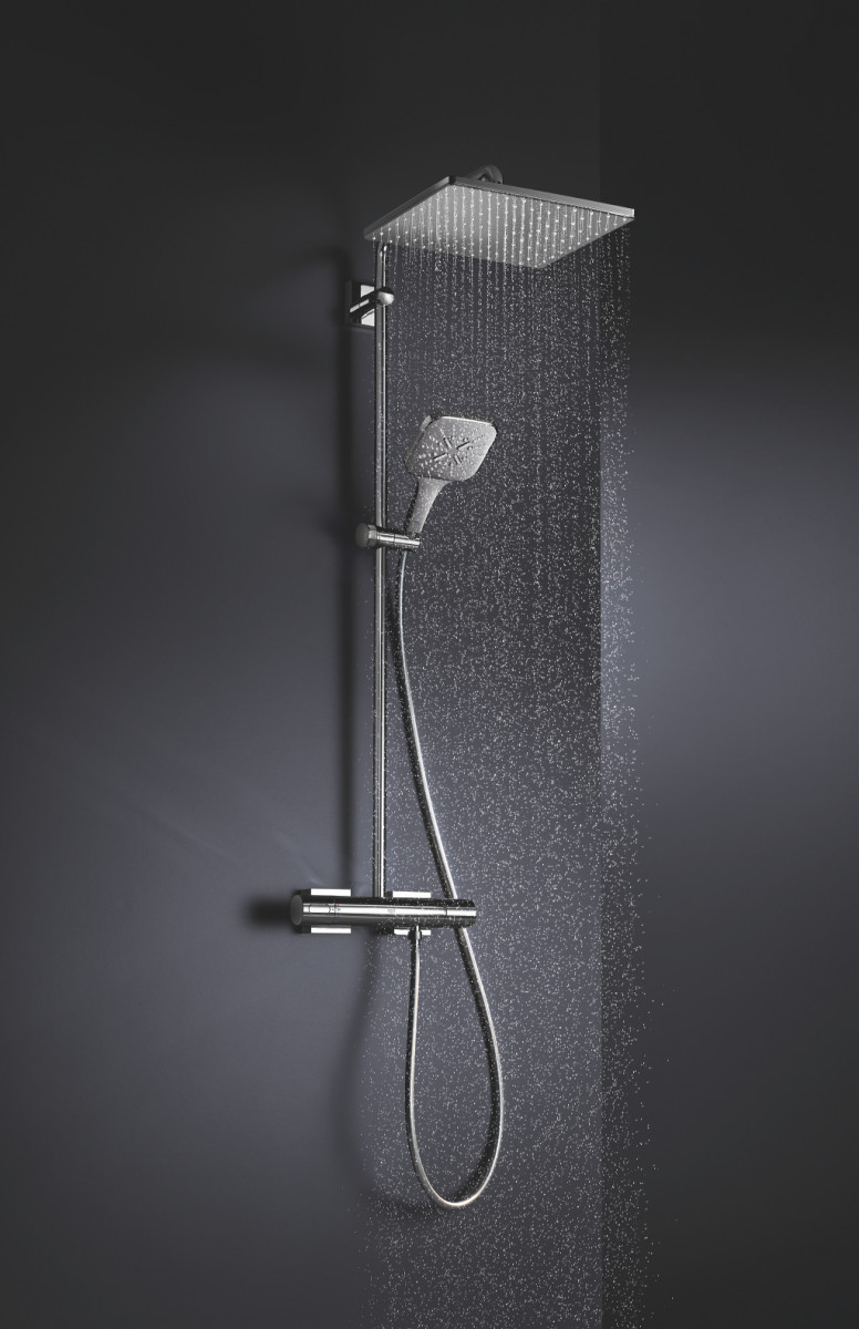 Grohe Rainshower SmartAcive Cube 310 termostatyczny zestaw prysznicowy z deszczownicą 31x31 chrom 26649000